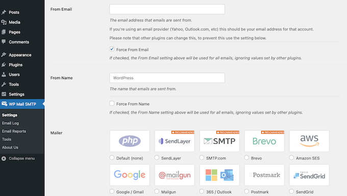Connexion manuelle de WordPress à un fournisseur de services SMTP
